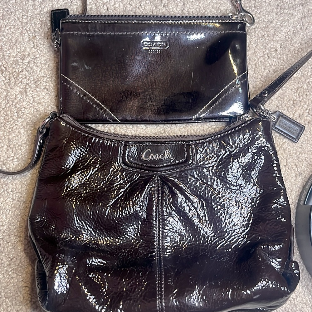 Used coach leather brown crossbody bag with wristlet wallet chocolate brown - Picture 3 of 10